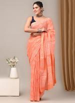 Cotton Light Orange Casual Wear Printed Saree